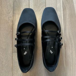 Zara black satin flats